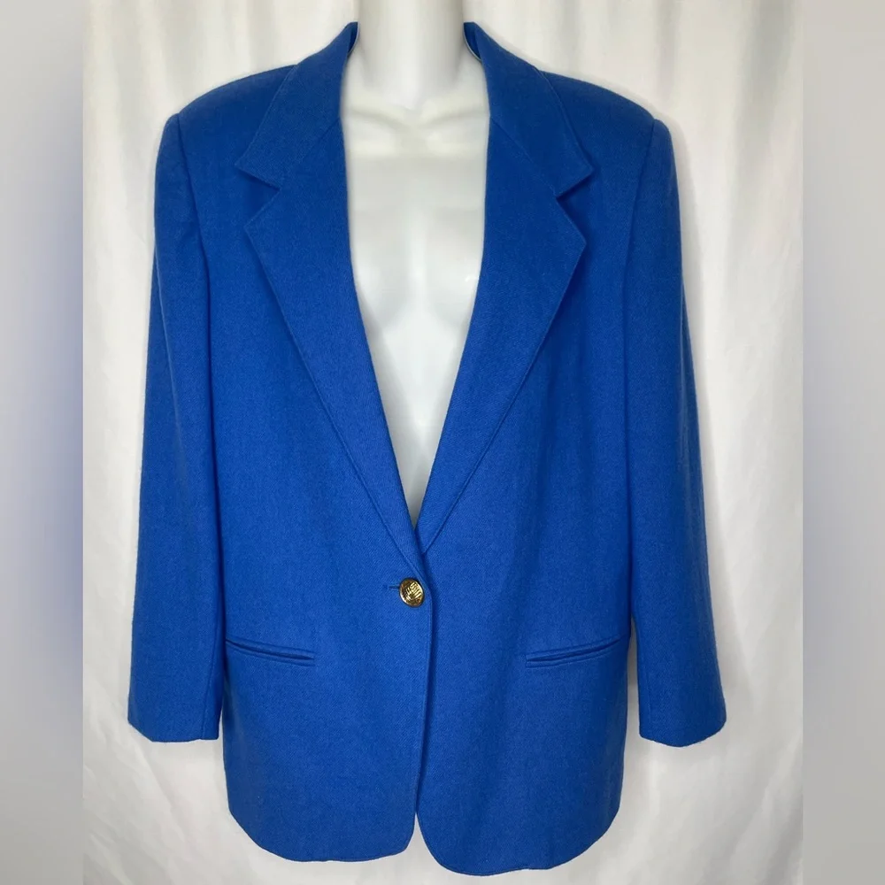 Savannah Wool Royal Blue One Button Blazer Sz 12 - Picture 10 of 10